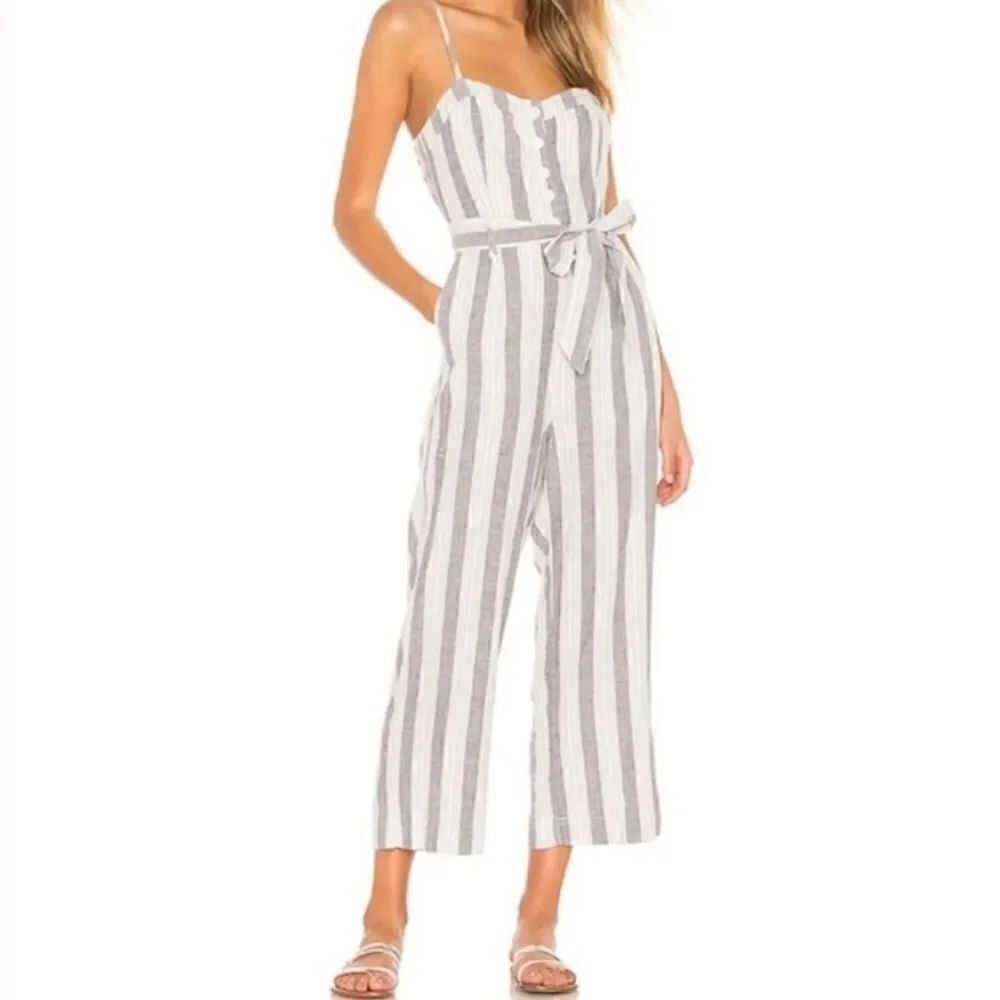 Rails Harper Striped Wide Leg Cropped Jumpsuit laguna stripe size small